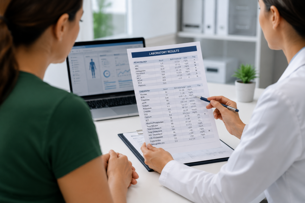 Physician reviewing lab results with a weight loss patient in Georgetown TX