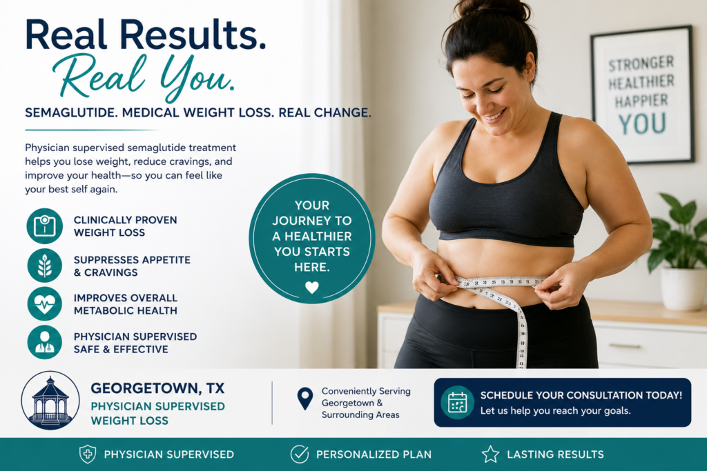 patient measuring waistline after semaglutide weight loss Georgetown TX